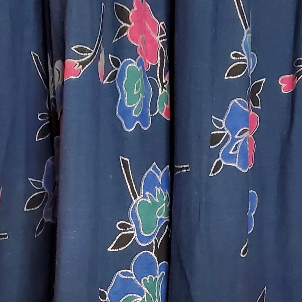 Night Spirits Navy Pink and Silver Floral Long Sleeve Indian Hippie Folk Dress - Picture 7 of 9